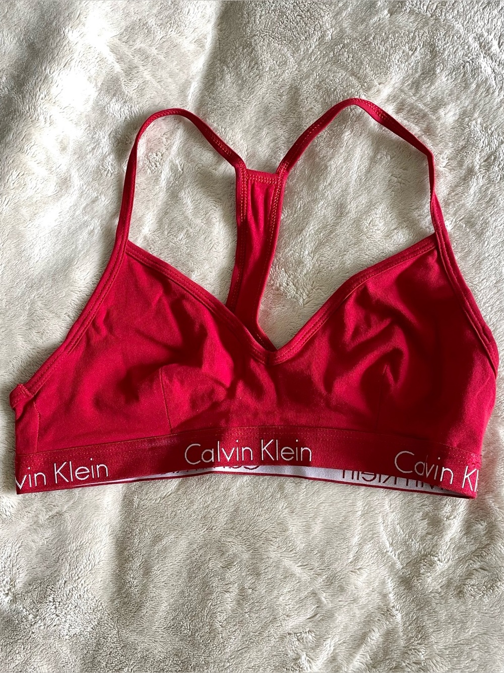 Calvin Klein red triangle racerback bralette with logo band Size M